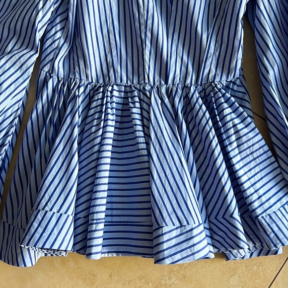 Women Blue Pinstripe Button Down Shirt - Picture 8 of 11